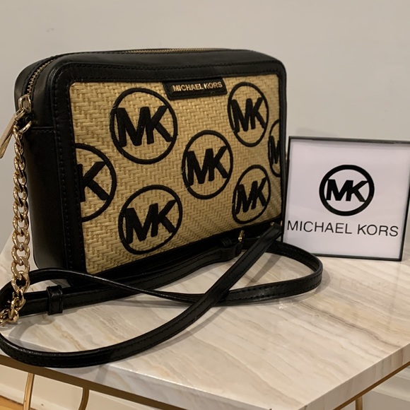 Michael Kors Handbags - Michael Kors East West Wicker and Embroidered Signature Logo Crossbody Rare